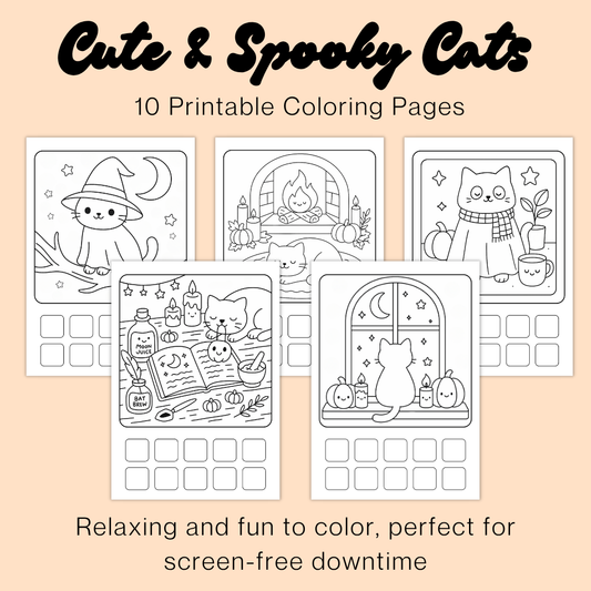 Halloween Cats Coloring Pages | Cute & Cozy Kawaii Printable Bundle