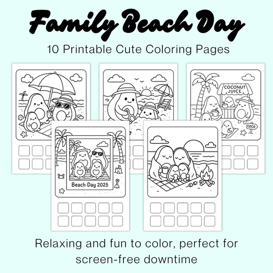 Cute Avocado Beach Day Coloring Pages | Bold & Easy Coloring Page Bundle