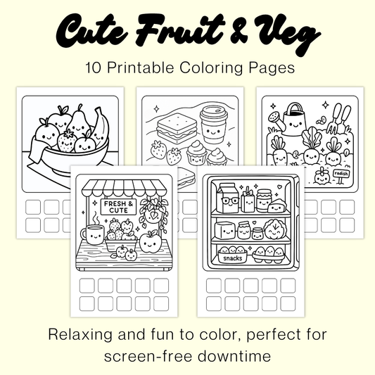 Cute & Cozy Kawaii Food Coloring Pages | Bold & Easy Coloring Page Bundle