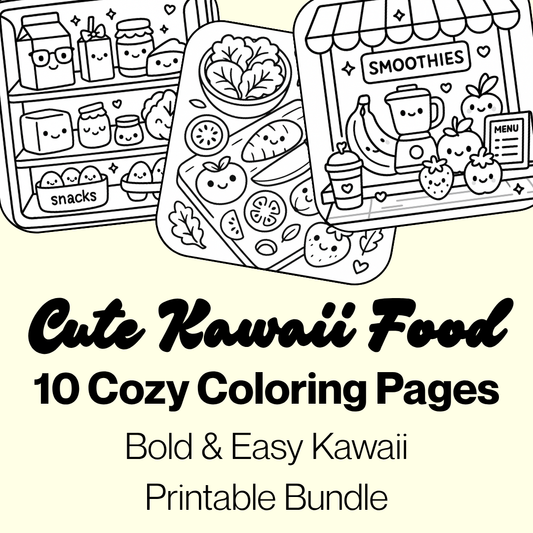 Cute & Cozy Kawaii Food Coloring Pages | Bold & Easy Coloring Page Bundle