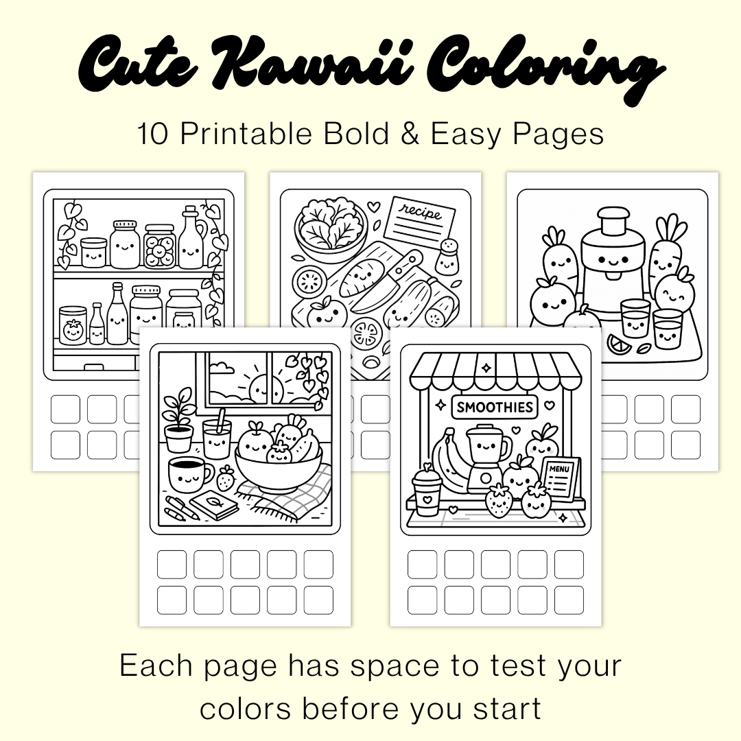 Cute & Cozy Kawaii Food Coloring Pages | Bold & Easy Coloring Page Bundle